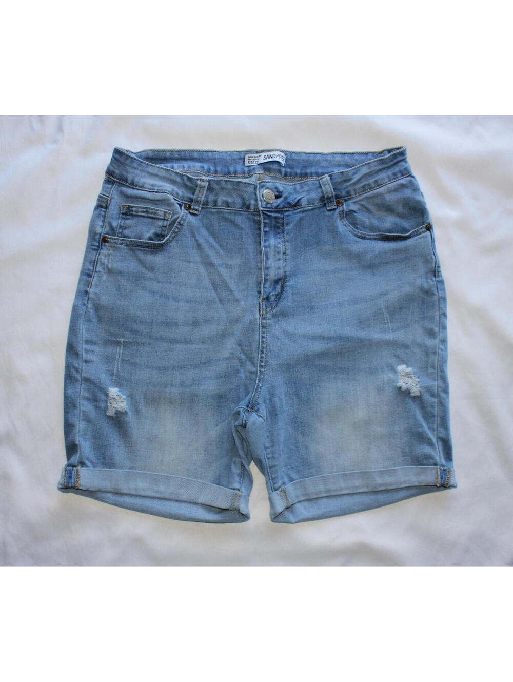 Sandpiper Women's Size 22 Light Blue Cuffed Distressed Denim Shorts